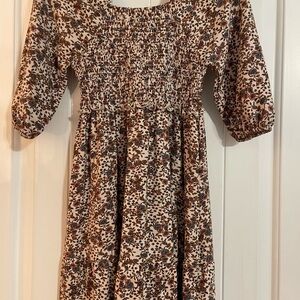 btween Brown and Blue Floral Smocked Midi Dress size 8